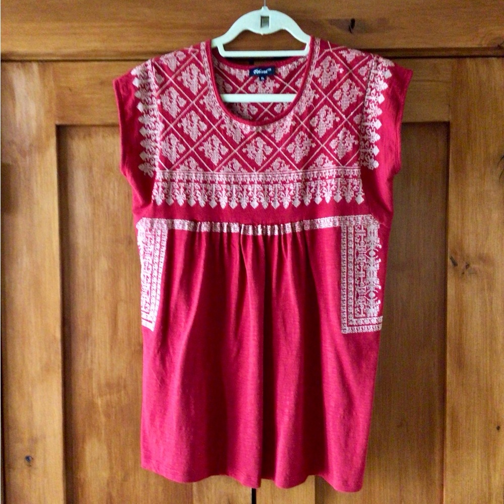 Tolani Red Embroidered Cap Sleeve Blouse